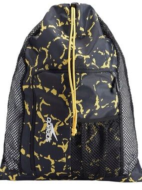 ✨ Speedo ✨ Black & Yellow Camo Printed Deluxe Ventilator Drawstring Mesh Bag